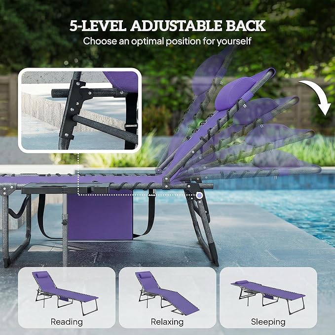 Outsunny Folding Chaise Lounge Chair Outdoor Tanning Chair - Image 4