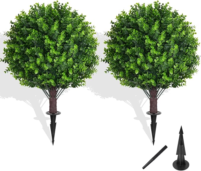 Artificial Topiary Tree with Eucalyptus, Fake Evergreen Tree by FEELTHENEWWORLD