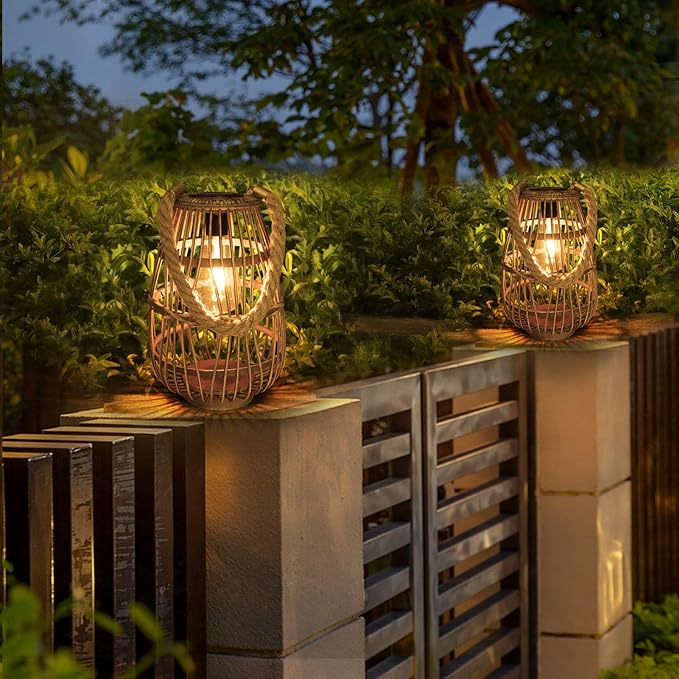 Solar Lantern Outdoor Waterproof Large Rattan Lanterns Decorative Bright Boho - Image 5