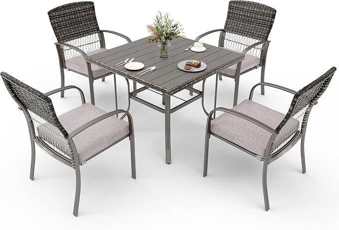 Pamapic 5-Piece Outdoor Furniture Set, Rattan Patio Dining Set by Pamapic
