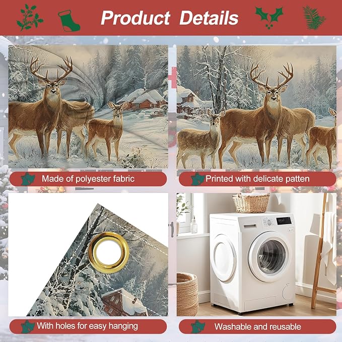 Winter Garage Door Banner 6x13FT, Winter Deer in Snowy Forest - Image 3