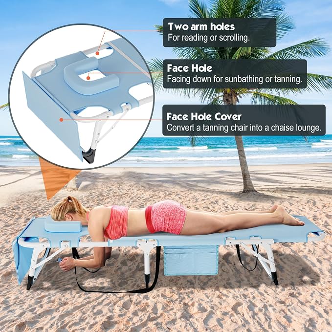 MOPHOTO Oversized Beach Lounge Chair, 5-Position Adjustable Tanning Chair - Image 7