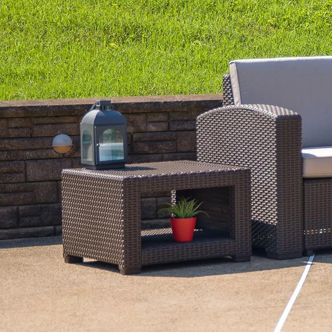 Flash Furniture Seneca Chocolate Brown Faux Rattan End Table - Image 2