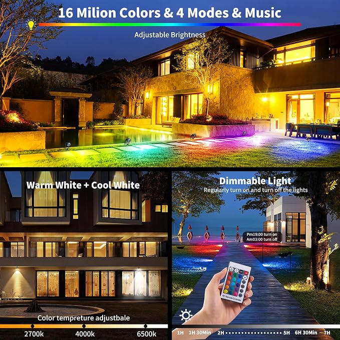 1500LM LED High Brightness Outdoor Landscape Lighting 15W RGBCW Color Changing - Image 4