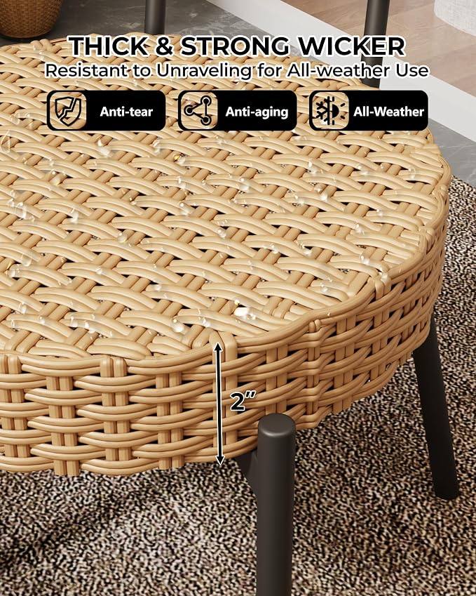 GarveeLife 3 Piece Wicker Patio Bistro Furniture Set, Outdoor Dining Chairs - Image 7