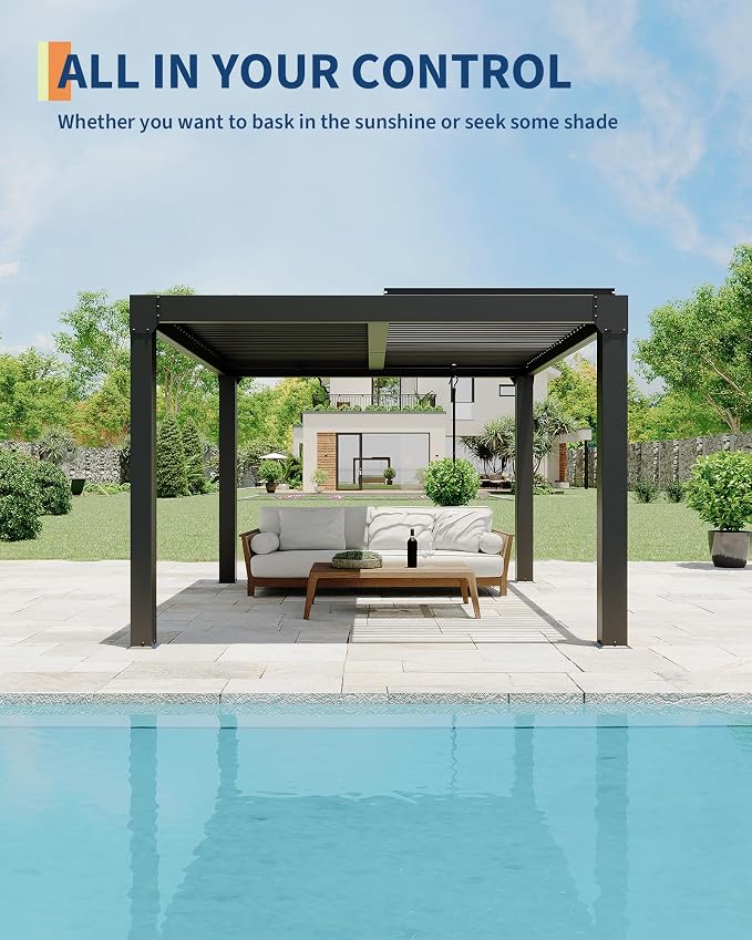 GarveeLife Louvered Pergola 10 ft x 12 ft, Outdoor Pergola - Image 2