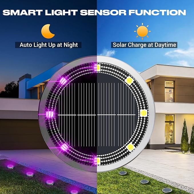 Peasur Solar Ground Lights Outdoor, 2 Pack Flat Solar Powered Disc Lights - Image 2