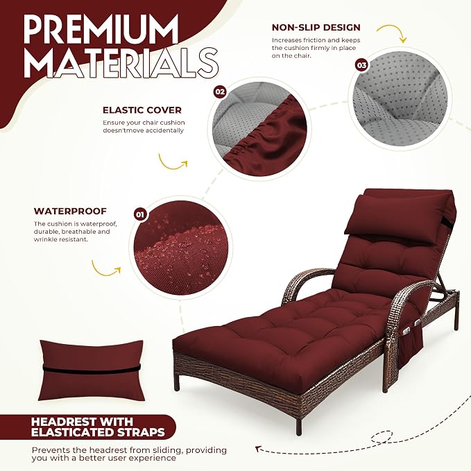 Outdoor Chaise Lounge Chair Cushion, Waterproof Outdoor Chair Cushions - Image 3