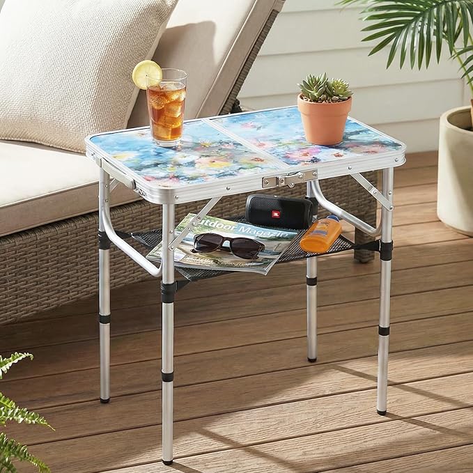 Outdoor Side Table, Portable 3 Adjustable Height Small Outdoor Folding Table - Image 6
