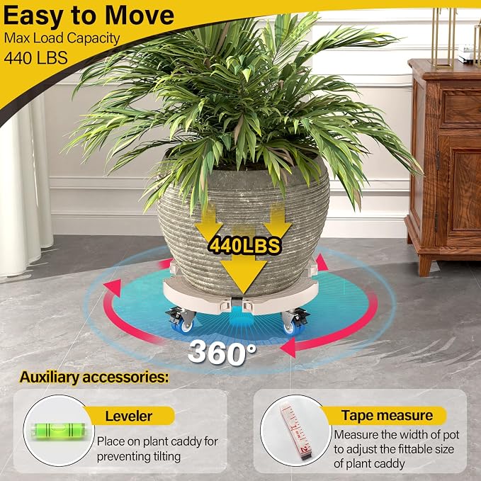 Goovilla Plant Stand with Wheels Heavy Duty, Rolling Plant Stand/Dolly/Roller - Image 2