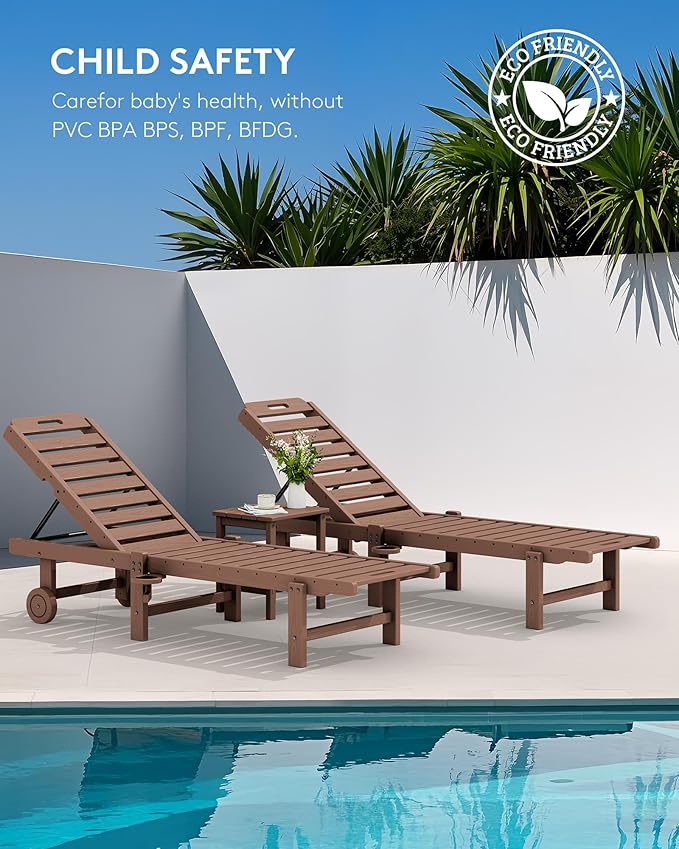 SERWALL Patio Chaise Lounge, HDPE Outdoor Lounge Chair - Image 9