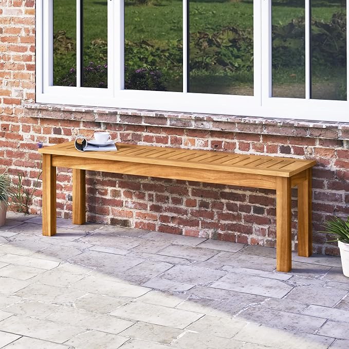 COSTWAY Outdoor Bench, 52” Backless Acacia Wood Narrow Bench - Image 2