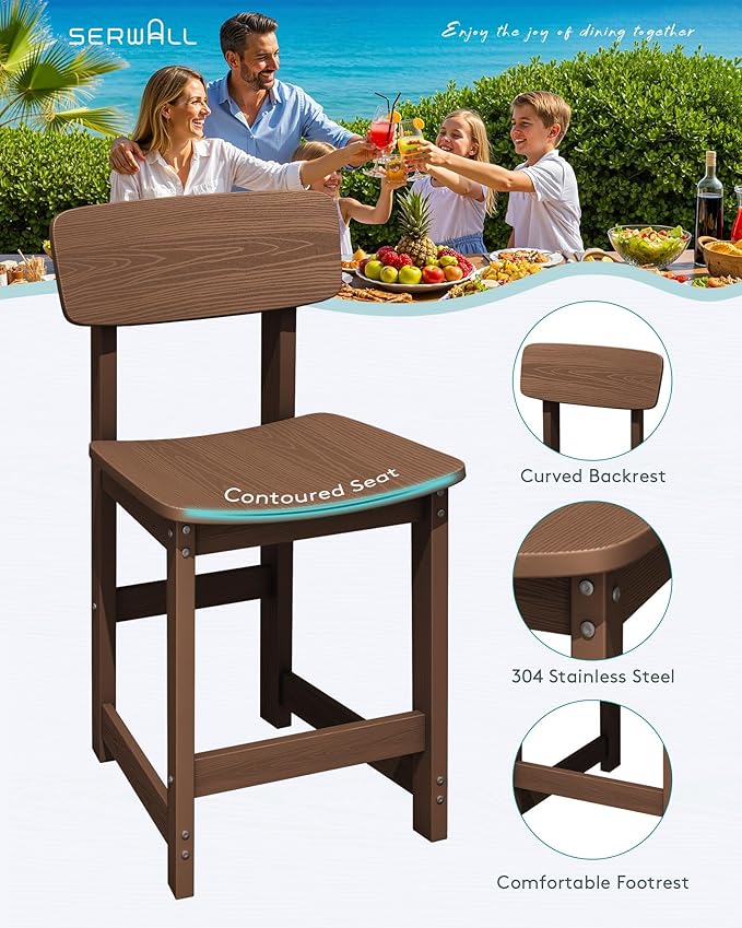 SERWALL 3-Piece Outdoor Counter Height Bar Set, HDPE Patio Bar Table - Image 4