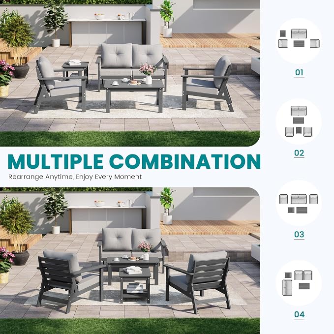 6-Piece HDPE Patio Furniture Set, Outdoor Sectional Sofa Set, All Weather - Image 8