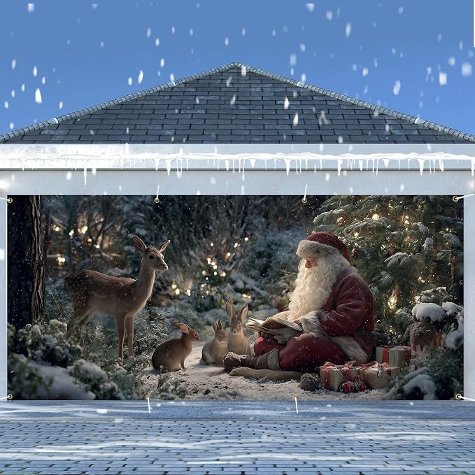 ANNA QUEEN Christmas Garage Door Banner 6×13 FT, Santa Reading Story to Forest - Image 7