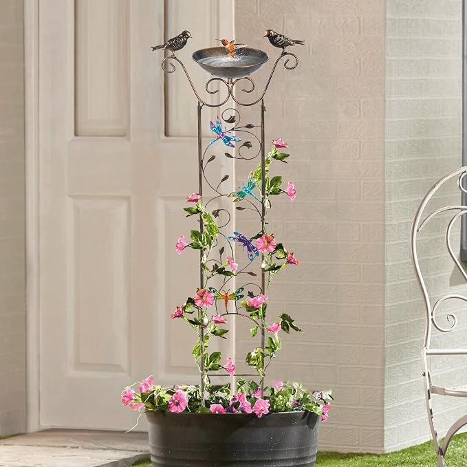 LEWIS&WAYNE Garden Trellis Bird Bath Outdoor, 40 Inch Antique Iron Garden Plant - Image 6