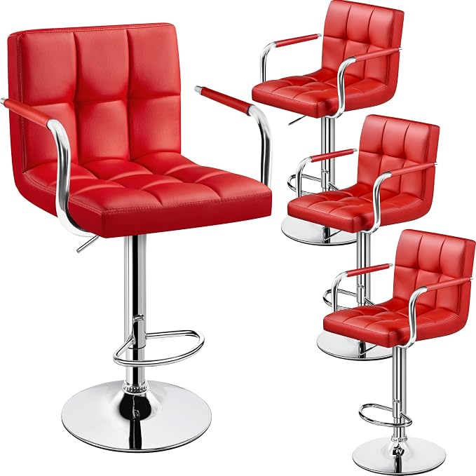 Yaheetech Bart Stools Set of 4, PU Leather Adjustable Barstools by Yaheetech