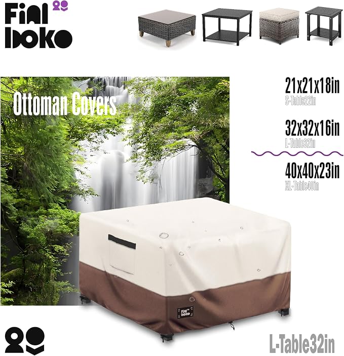 Patio Ottoman Cover, 100% Waterproof 600D Heavy Duty Outdoor Table Cover - Image 3