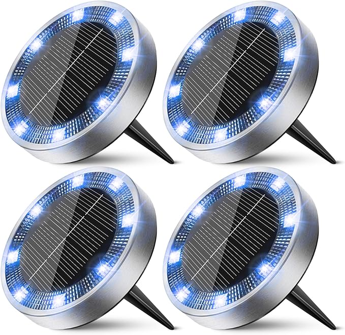 Peasur Mini Solar Ground Lights Outdoor, 4 Pack Flat Solar Powered Disc Lights by Peasur