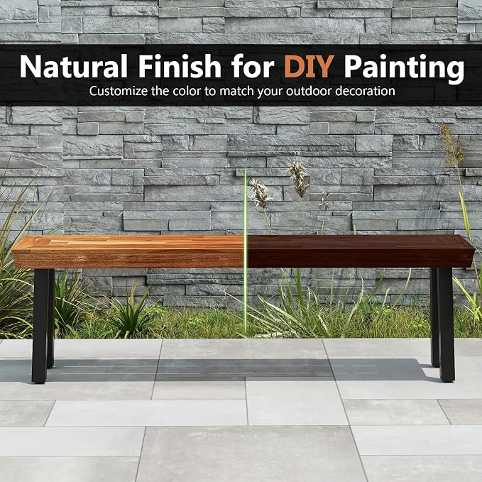 COSTWAY Set of 2 Outdoor Acacia Wood Benches, 2-3 People Backless Garden Benches - Image 8