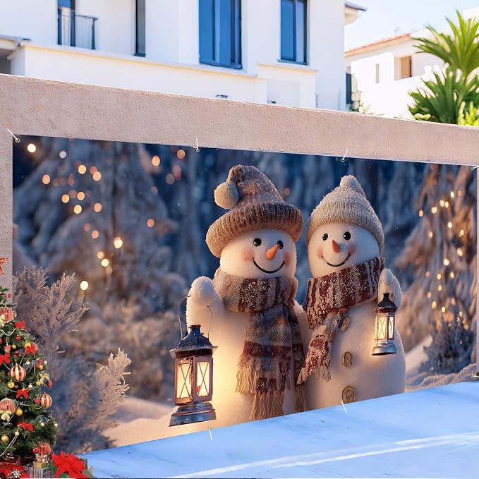 ANNA QUEEN Winter Garage Door Banner 6×13 FT, Smiling Snowman Couple - Image 5