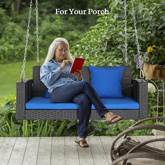 VINGLI Heavy Duty 800 LBS Wicker Hanging Porch Swing - Image 5
