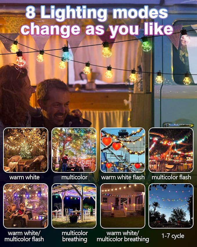 Solar String Lights Outdoor Waterproof, 50FT 25LEDs Warm White & Multicolor - Image 4