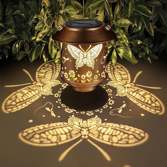 Outdoor Hanging Solar Lantern Waterproof Outside Metal Openwork Butterfly - Image 2