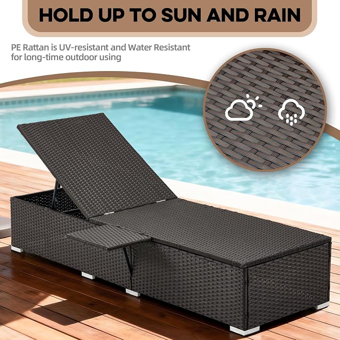 Outdoor Chaise Lounge with Adjustable Backrest Set of 2, 6-Position Reclining - Image 6