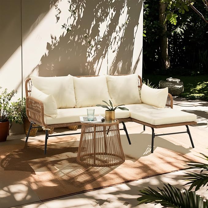 Bezseller 3-Piece Outdoor Patio Furniture Set – L-Shaped Rattan Sectional Sofa - Image 9
