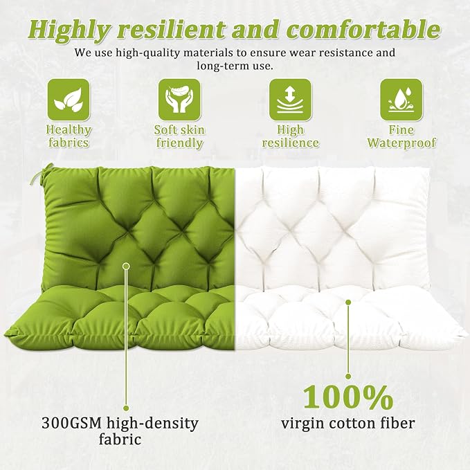 Porch Swing Cushion with Backrest 2-3 Seater Outdoor Bench Cushions Waterproof - Image 5
