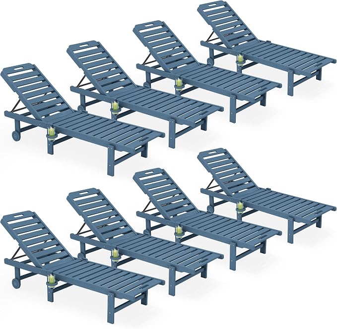 SERWALL Outdoor Chaise Lounge Set of 8, HDPE Pool Lounge Chairs by SERWALL