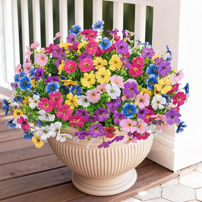 Bassion Artificial Flowers for Outdoors, 24 Bundles UV Resistant Fake Flowers - Image 6