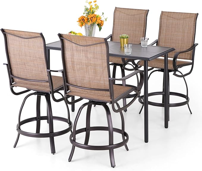 PHI VILLA 5 Piece Outdoor Bar Set, Counter Height Patio Bar Table and Chairs by PHIVILLAThepioneerofcomfortablehouseholdsupplies
