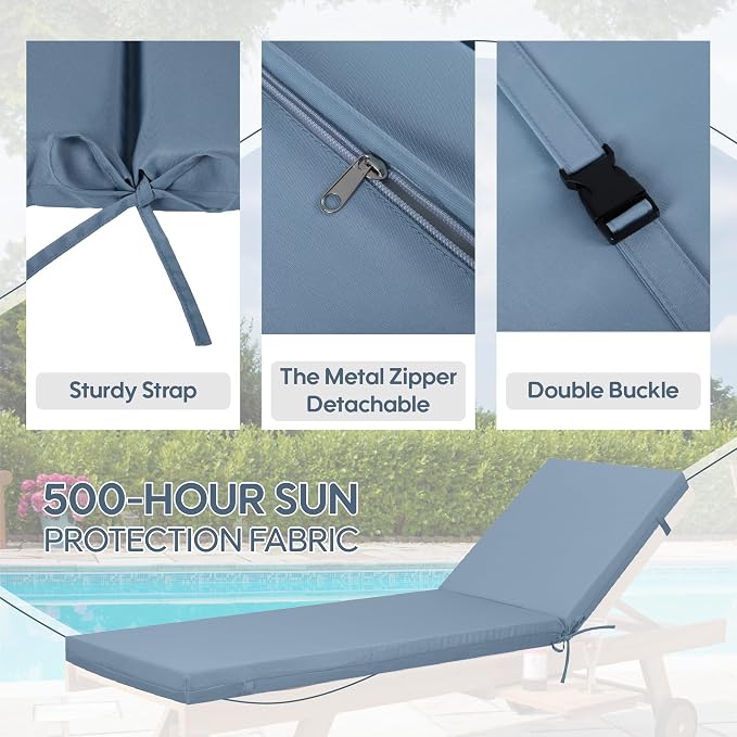 Only choice Outdoor Chaise Lounge Cushion Set of 2, Replacement Seat Cushion - Image 4
