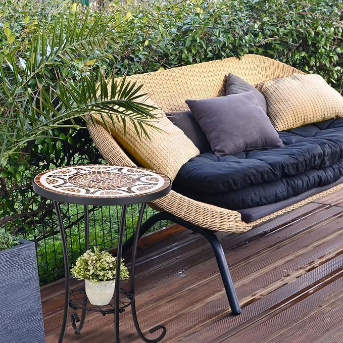 VCUTEKA Outdoor Side Table Mosaic Patio Table Accent Tables Mosaic Tile Top - Image 8