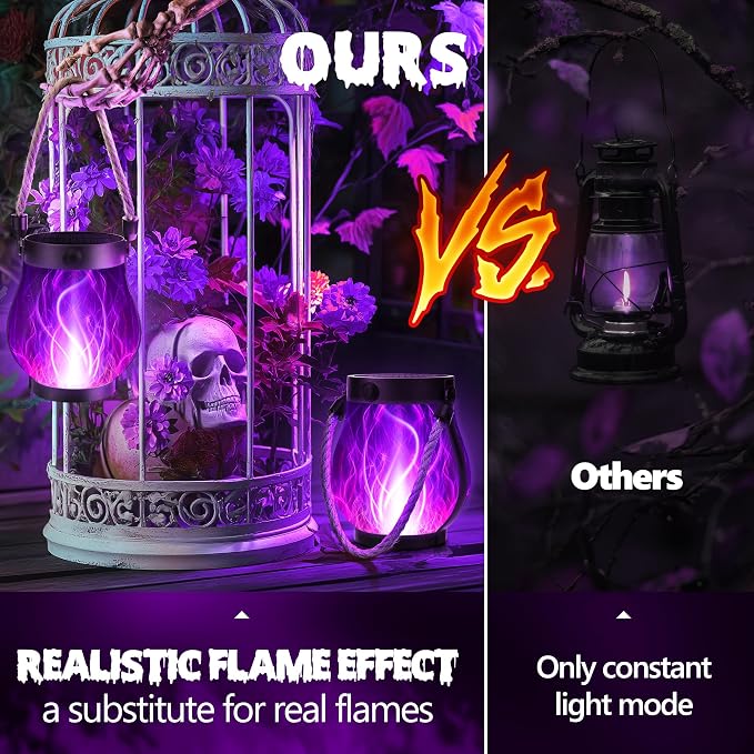 Solar Flame Lantern Hanging Outdoor Waterproof Purple - Image 5