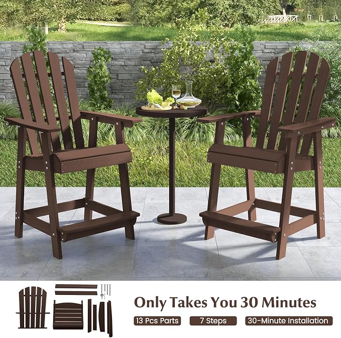 Tangkula Outdoor Bar Stool, HDPE Tall Adirondack Chair - Image 9