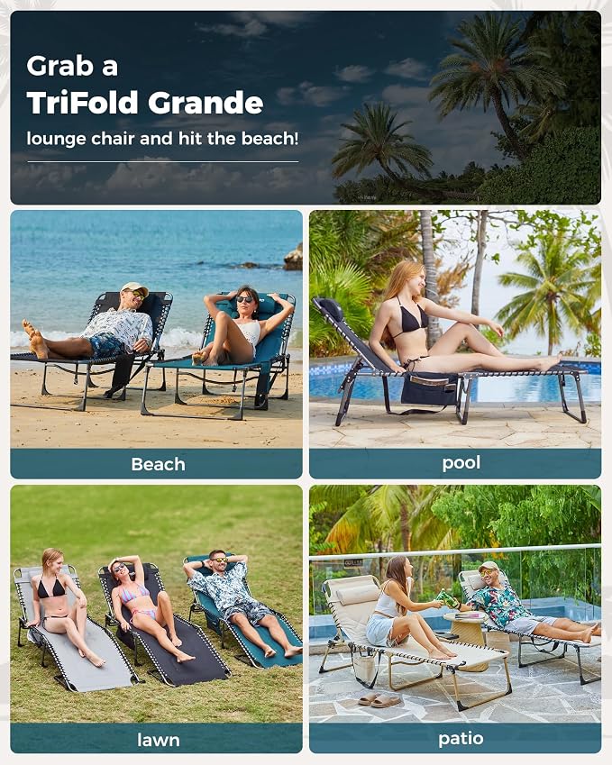 KingCamp Oversized Tanning Chair, Extra-Wide Padded Folding Chase Lounge Chairs - Image 6
