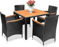 Flamaker 5 Piece Patio Dining Set Outdoor Acacia Wood Table and Chairs by Flamaker