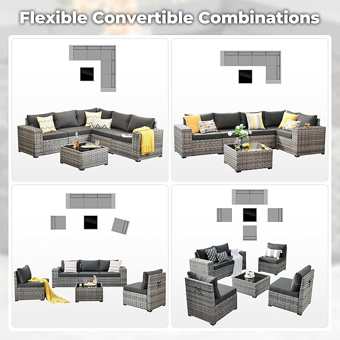 ovios 6 Pieces Patio Furniture Set, Outdoor Wicker Sectional Sofa - Image 7