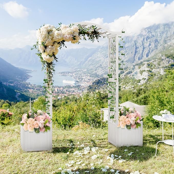 Giantex Garden Arbor with Planter, Wooden Planter Arch with Trellis, Outdoor - Image 3