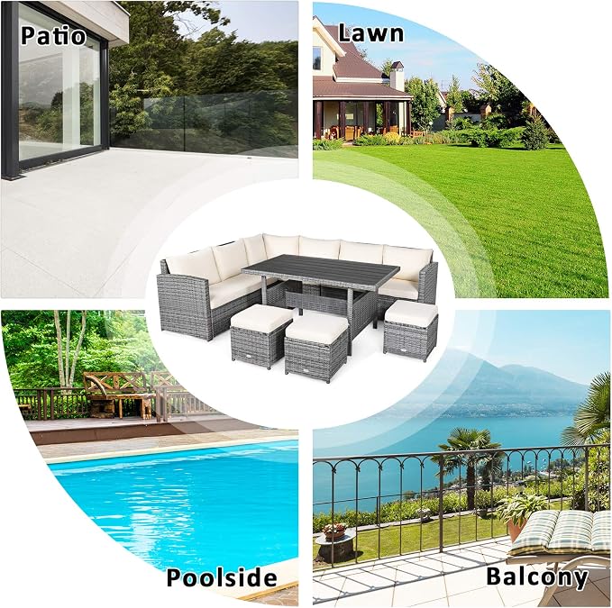 Tangkula 7 Pieces Patio Furniture Set, Outdoor Sectional Rattan Dining Sofa Set - Image 8