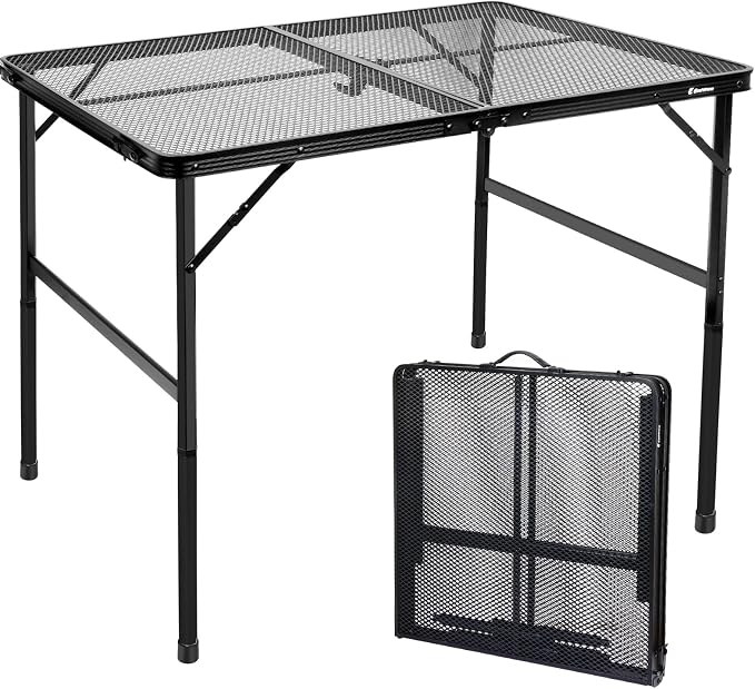 4 ft Folding Table with Metal Mesh Desktop, Grill Table Camping Table with by EEASTSTORM