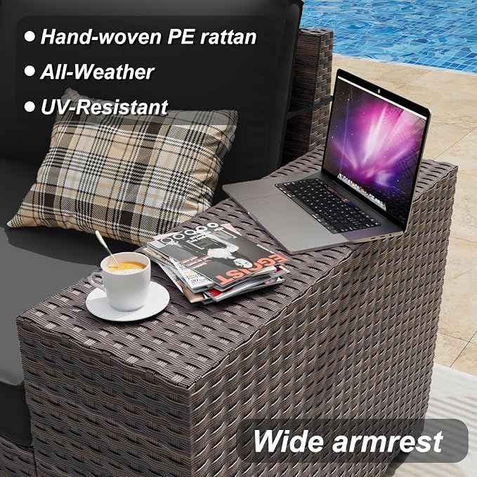 ALAULM 12 Pieces Patio Furniture Set Outdoor Sectional Sofa Brown PE Rattan - Image 2
