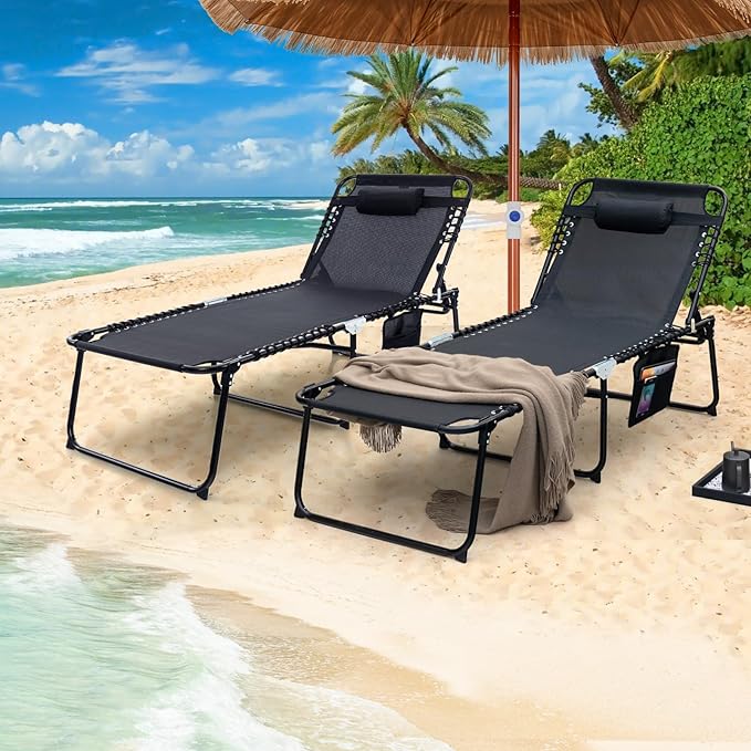 GYMAX Lounge Chair for Outside, 440lbs 27” Oversize Folding Beach Tanning - Image 9