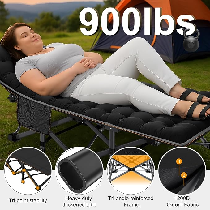 ABORON Camping Cot for Adult 28" Extra Wide, 2PK Heavy-Duty 1200D Oxford Cot - Image 2