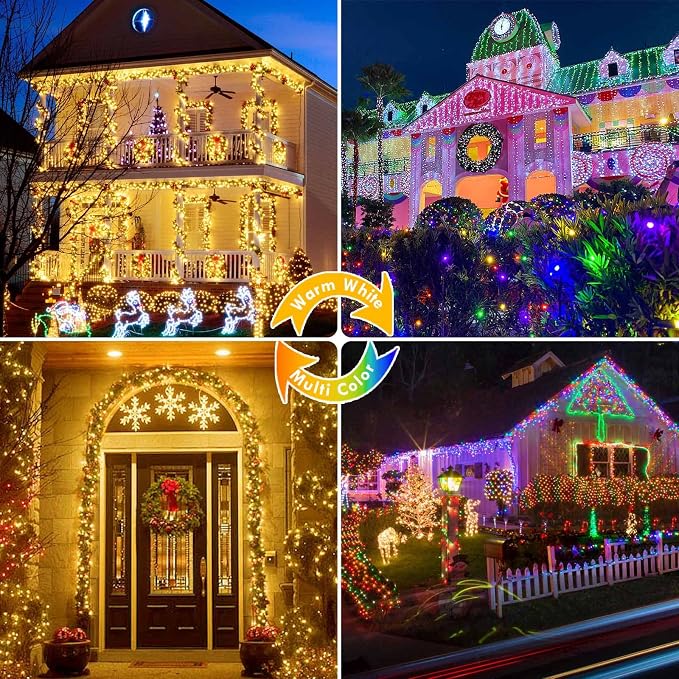 Warm White to Multicolor Color Changing 200 LED 66FT Connectable Christmas - Image 5