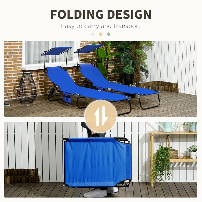 Outsunny Folding Chaise Lounge Pool Lounge Chairs Set of 2, Outdoor Sun Tanning - Image 6