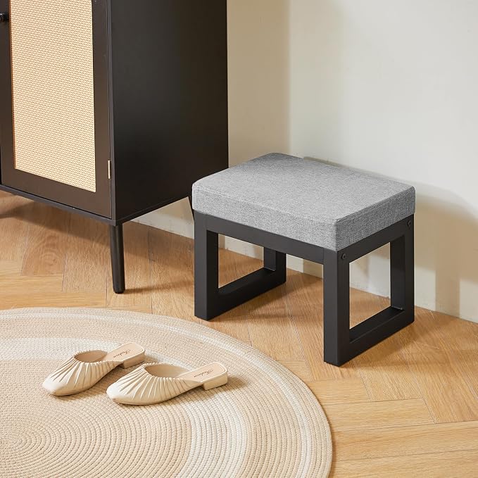 IBUYKE 16 Inch Small Foot Stool Ottoman, Rectangle Linen Foot Rest - Image 6